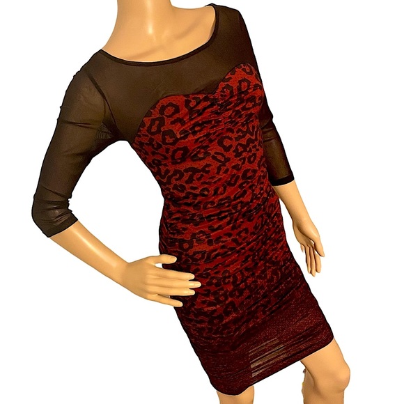 🆕 GUESS  | BANDIDA DRESS IN RED & BLACK LEOPARD PRINT SNAKESKIN OMBRÉ  SZ S - Picture 2 of 16